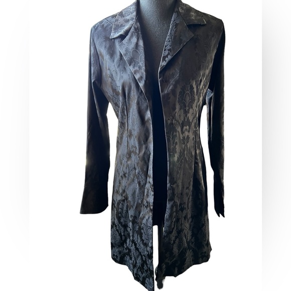 White House Black Market Black Brocade Duster Jacket - Picture 2 of 9